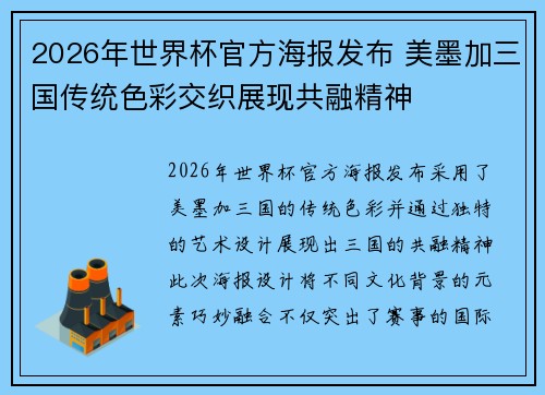 2026年世界杯官方海报发布 美墨加三国传统色彩交织展现共融精神